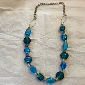 Handcrafted Costume Jewelry Elegant Blue Beaded 30” Necklace